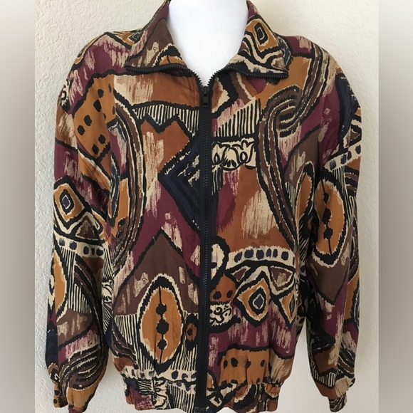 Vintage Jackets & Blazers - Vintage jacket Silk windbreaker zipper front athletic style jacket abstract